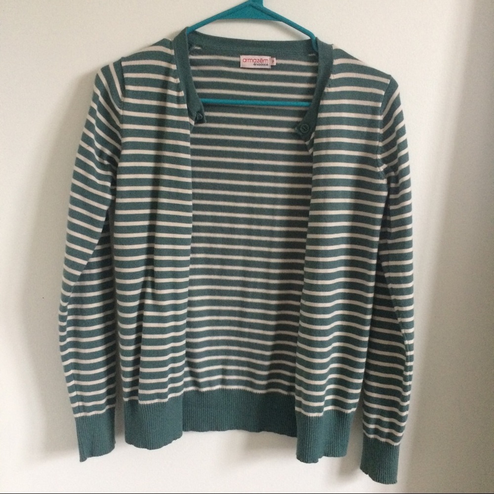 Green and white striped cardigan S